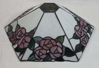 Retro Tiffany Style Slag Leaded Glass White with Pink Flower Decor Lamp Shade