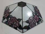 Retro Tiffany Style Slag Leaded Glass White with Pink Flower Decor Lamp Shade