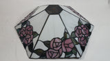 Retro Tiffany Style Slag Leaded Glass White with Pink Flower Decor Lamp Shade