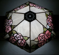 Retro Tiffany Style Slag Leaded Glass White with Pink Flower Decor Lamp Shade