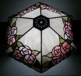 Retro Tiffany Style Slag Leaded Glass White with Pink Flower Decor Lamp Shade