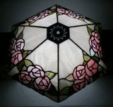 Retro Tiffany Style Slag Leaded Glass White with Pink Flower Decor Lamp Shade