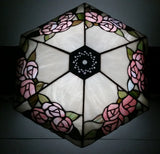 Retro Tiffany Style Slag Leaded Glass White with Pink Flower Decor Lamp Shade