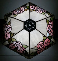 Retro Tiffany Style Slag Leaded Glass White with Pink Flower Decor Lamp Shade