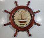 Vintage Cotre Aurique Sail Boat Ship Cloth and Wood Wooden Ships Wheel 16" Diameter