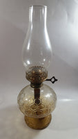 Antique Kerosene Oil Brass and Glass Lamp with Glass Chimney and Honey Comb Base