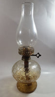 Antique Kerosene Oil Brass and Glass Lamp with Glass Chimney and Honey Comb Base