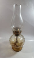 Antique Kerosene Oil Brass and Glass Lamp with Glass Chimney and Honey Comb Base