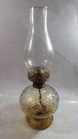 Antique Kerosene Oil Brass and Glass Lamp with Glass Chimney and Honey Comb Base