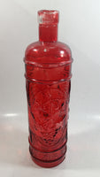 Vintage Red Painted Embossed Glass Wine Bottle Grape Vine