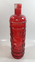 Vintage Red Painted Embossed Glass Wine Bottle Grape Vine