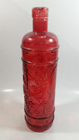 Vintage Red Painted Embossed Glass Wine Bottle Grape Vine