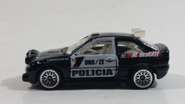 2000 Hot Wheels World Racers 2 Ford Escort Rally #1 Police Cops Policia Black with White Doors Die Cast Toy Car Vehicle