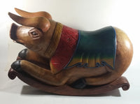 Vintage Super Rare Hand-carved Wooden Rocking Pig Made In Thailand