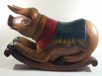 Vintage Super Rare Hand-carved Wooden Rocking Pig Made In Thailand