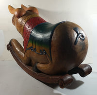 Vintage Super Rare Hand-carved Wooden Rocking Pig Made In Thailand