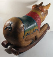 Vintage Super Rare Hand-carved Wooden Rocking Pig Made In Thailand