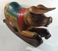 Vintage Super Rare Hand-carved Wooden Rocking Pig Made In Thailand