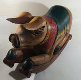 Vintage Super Rare Hand-carved Wooden Rocking Pig Made In Thailand