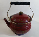 Gailstyn Sutton Dark Red Flower Decor Enamel Metal Kettle Teapot