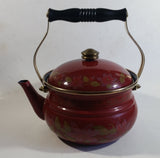 Gailstyn Sutton Dark Red Flower Decor Enamel Metal Kettle Teapot