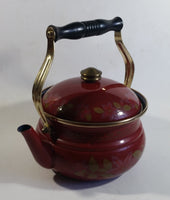 Gailstyn Sutton Dark Red Flower Decor Enamel Metal Kettle Teapot