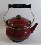 Gailstyn Sutton Dark Red Flower Decor Enamel Metal Kettle Teapot