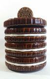 Vintage Stacked Cookies Ceramic Hand Painted Dark Brown and White Cookie Jar