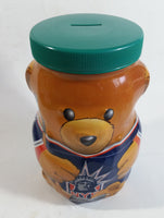 Rare Hard to Find 2002 Kraft Peanut Butter NHL New York Rangers Ice Hockey Team Bear Shaped Glass Jar Coin Bank