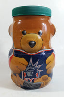 Rare Hard to Find 2002 Kraft Peanut Butter NHL New York Rangers Ice Hockey Team Bear Shaped Glass Jar Coin Bank