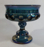 Vintage Indiana Blue Purple Iridescent Rainbow 5 1/4" Tall Carnival Glass Pedestal Style Thumbprint Compote Candy Dish
