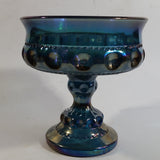 Vintage Indiana Blue Purple Iridescent Rainbow 5 1/4" Tall Carnival Glass Pedestal Style Thumbprint Compote Candy Dish