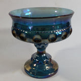 Vintage Indiana Blue Purple Iridescent Rainbow 5 1/4" Tall Carnival Glass Pedestal Style Thumbprint Compote Candy Dish