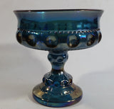 Vintage Indiana Blue Purple Iridescent Rainbow 5 1/4" Tall Carnival Glass Pedestal Style Thumbprint Compote Candy Dish
