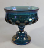 Vintage Indiana Blue Purple Iridescent Rainbow 5 1/4" Tall Carnival Glass Pedestal Style Thumbprint Compote Candy Dish
