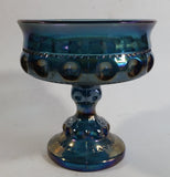 Vintage Indiana Blue Purple Iridescent Rainbow 5 1/4" Tall Carnival Glass Pedestal Style Thumbprint Compote Candy Dish