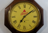 Vintage Bass Beer Glass Covered Wooden Case 13" Diameter Bar Pub Wall Clock Made in England