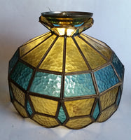 Vintage Yellow and Blue Leaded Glass Hanging Swag Lamp Light Fixture