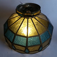 Vintage Yellow and Blue Leaded Glass Hanging Swag Lamp Light Fixture