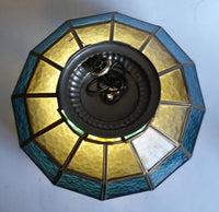 Vintage Yellow and Blue Leaded Glass Hanging Swag Lamp Light Fixture