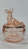 Antique Pink Depression Glass Scottish Terrier Dog Themed Lidded Candy Dish