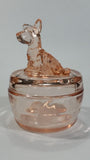 Antique Pink Depression Glass Scottish Terrier Dog Themed Lidded Candy Dish