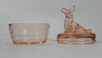 Antique Pink Depression Glass Scottish Terrier Dog Themed Lidded Candy Dish