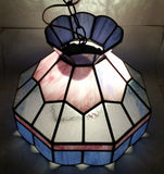 Vintage Pink Blue and Clear Slag Marble Stained Glass Swag Hanging Lamp Light Fixture