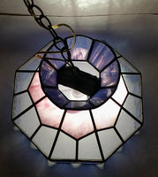 Vintage Pink Blue and Clear Slag Marble Stained Glass Swag Hanging Lamp Light Fixture