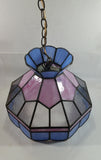 Vintage Pink Blue and Clear Slag Marble Stained Glass Swag Hanging Lamp Light Fixture