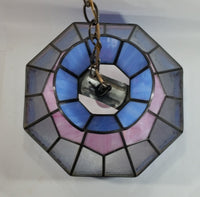 Vintage Pink Blue and Clear Slag Marble Stained Glass Swag Hanging Lamp Light Fixture