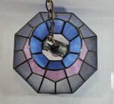 Vintage Pink Blue and Clear Slag Marble Stained Glass Swag Hanging Lamp Light Fixture