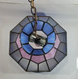 Vintage Pink Blue and Clear Slag Marble Stained Glass Swag Hanging Lamp Light Fixture