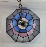 Vintage Pink Blue and Clear Slag Marble Stained Glass Swag Hanging Lamp Light Fixture